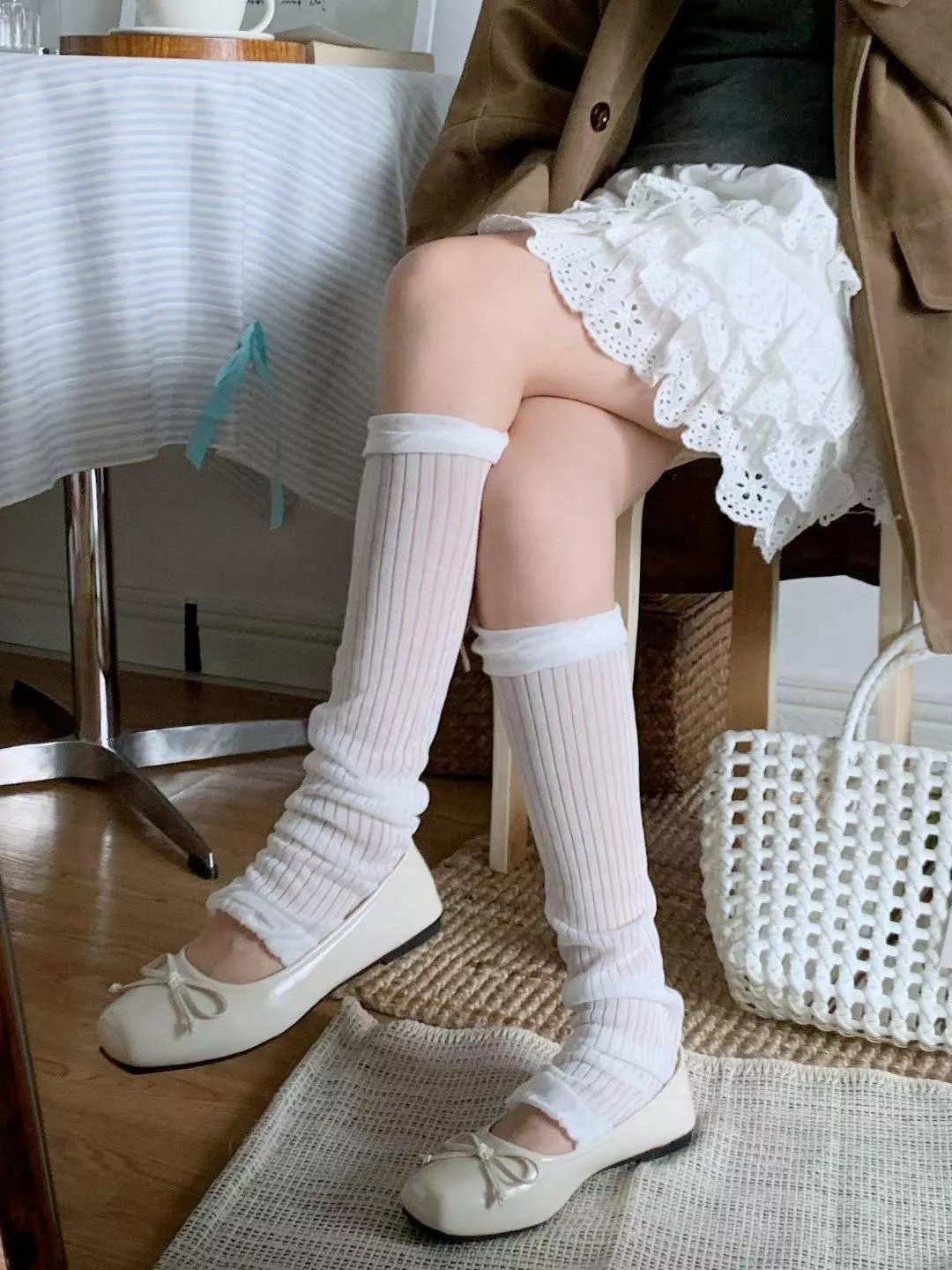 🌵芭蕾風微透條紋薄襪套 鞋子搭配
