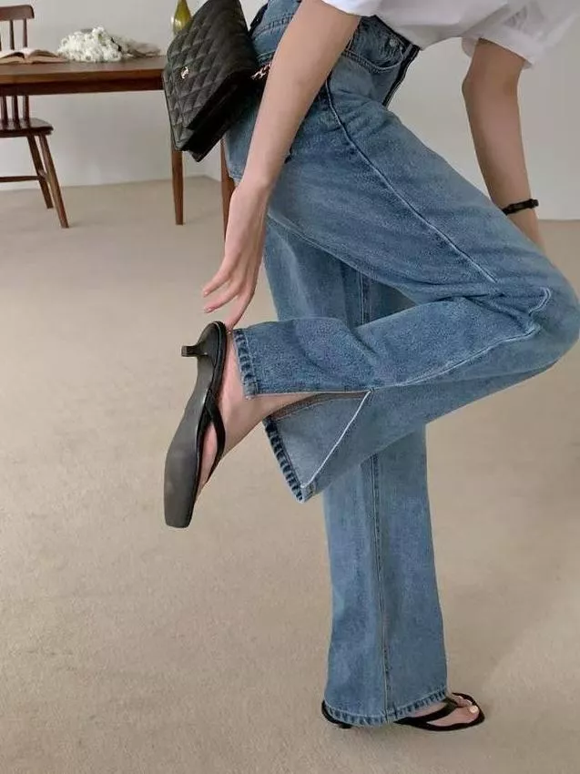 好好看亮點開衩直筒牛仔褲 #1292