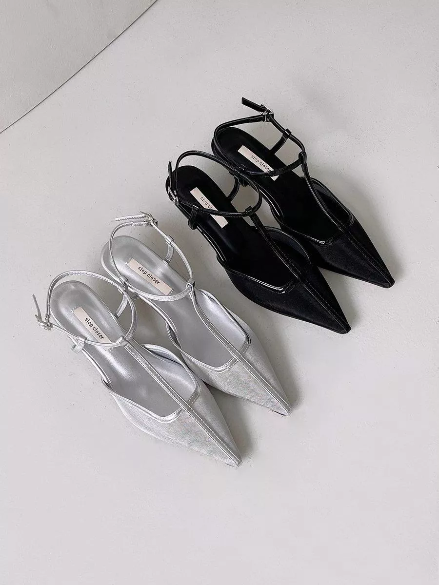 T字透膚網後空帶中跟鞋 #1014