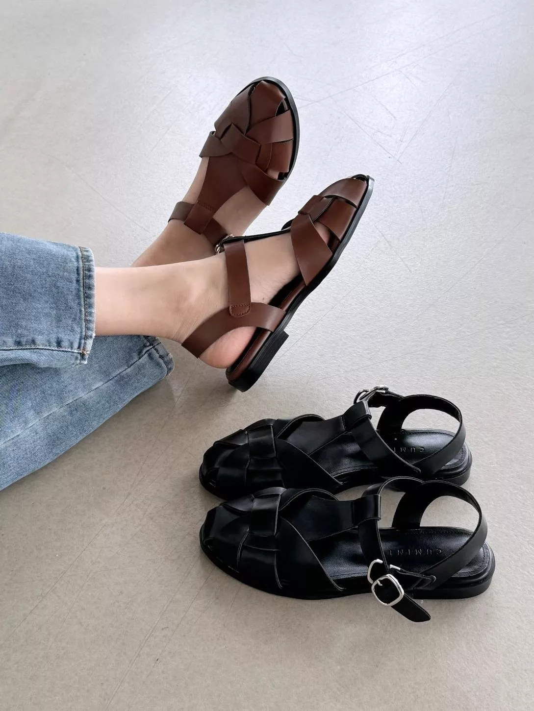 英倫編織T字帶涼鞋 #3222