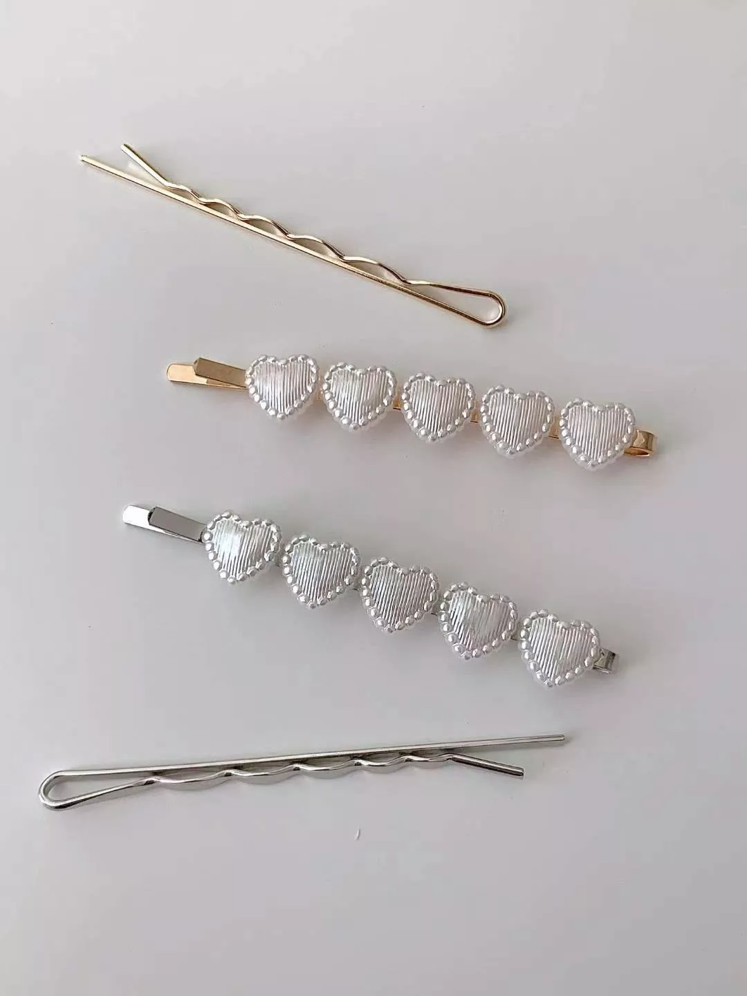 曲紋珍珠愛心2入髮夾/邊夾/劉還夾 #H024