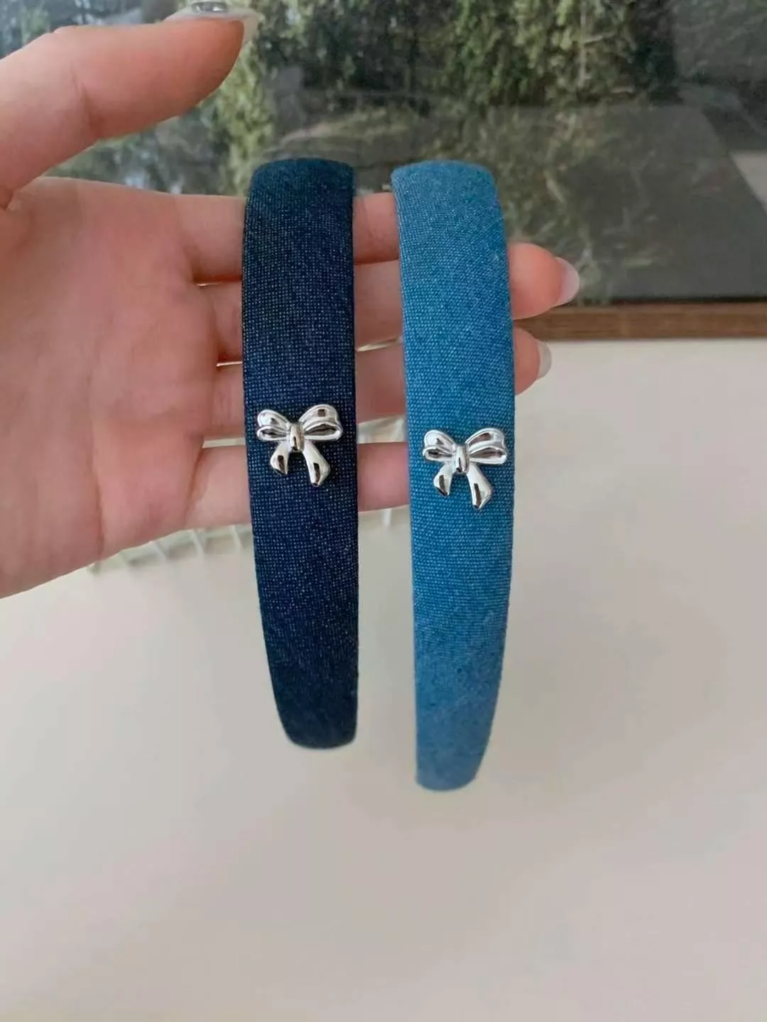 金屬蝴蝶結裝飾牛仔髮箍 #H140