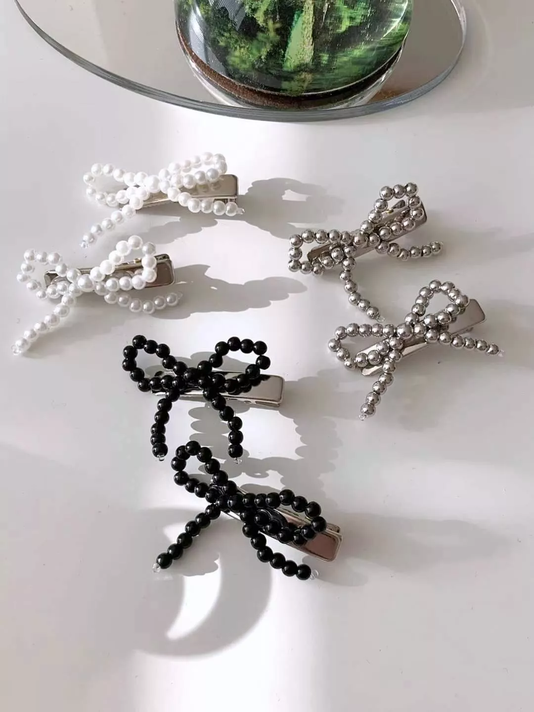 迷你珍珠蝴蝶結兩入髮夾/邊夾/瀏海夾 #H113