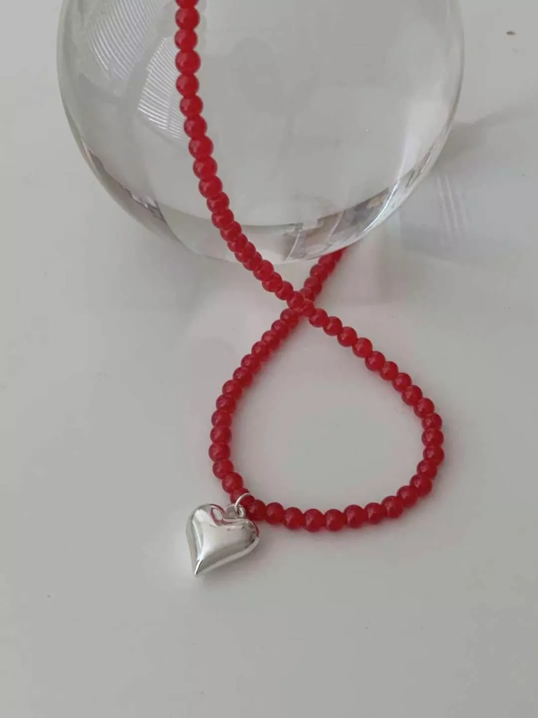 紅色串珠愛心吊墜項鍊 #N041