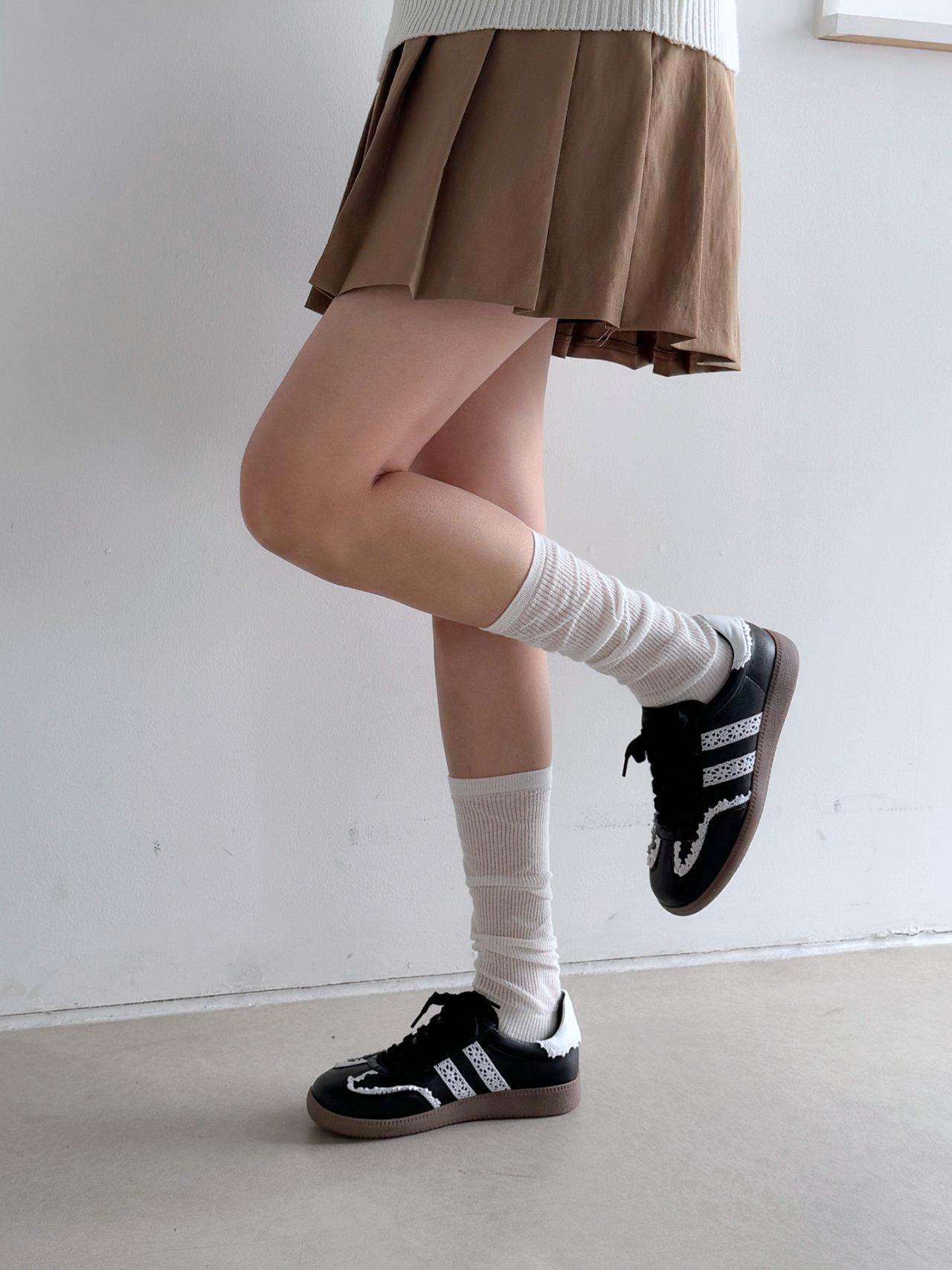 甜美蕾絲線條繫帶牛皮休閒鞋 #9030