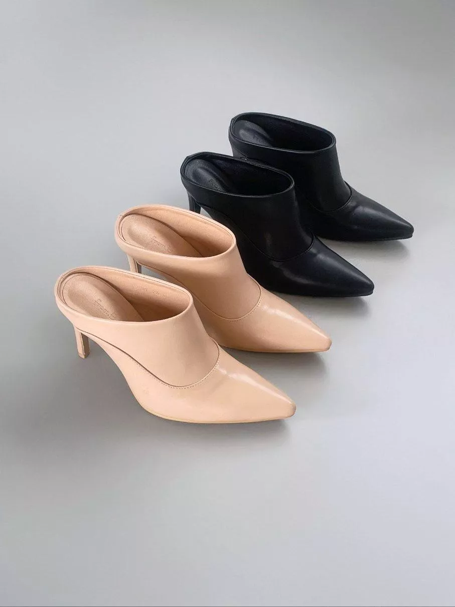 名伶拼接感細高跟穆勒拖鞋 #391