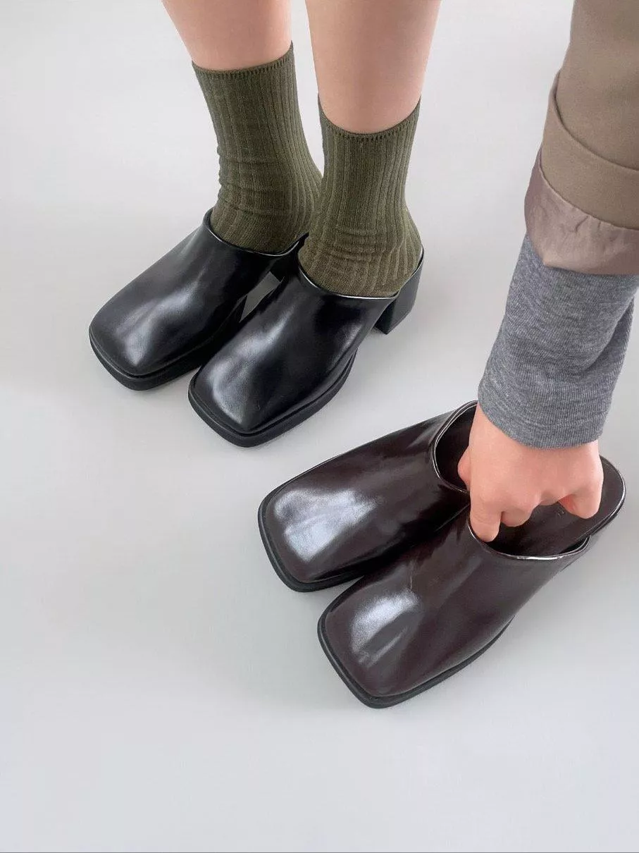 個性方頭粗高跟穆勒拖鞋 #426