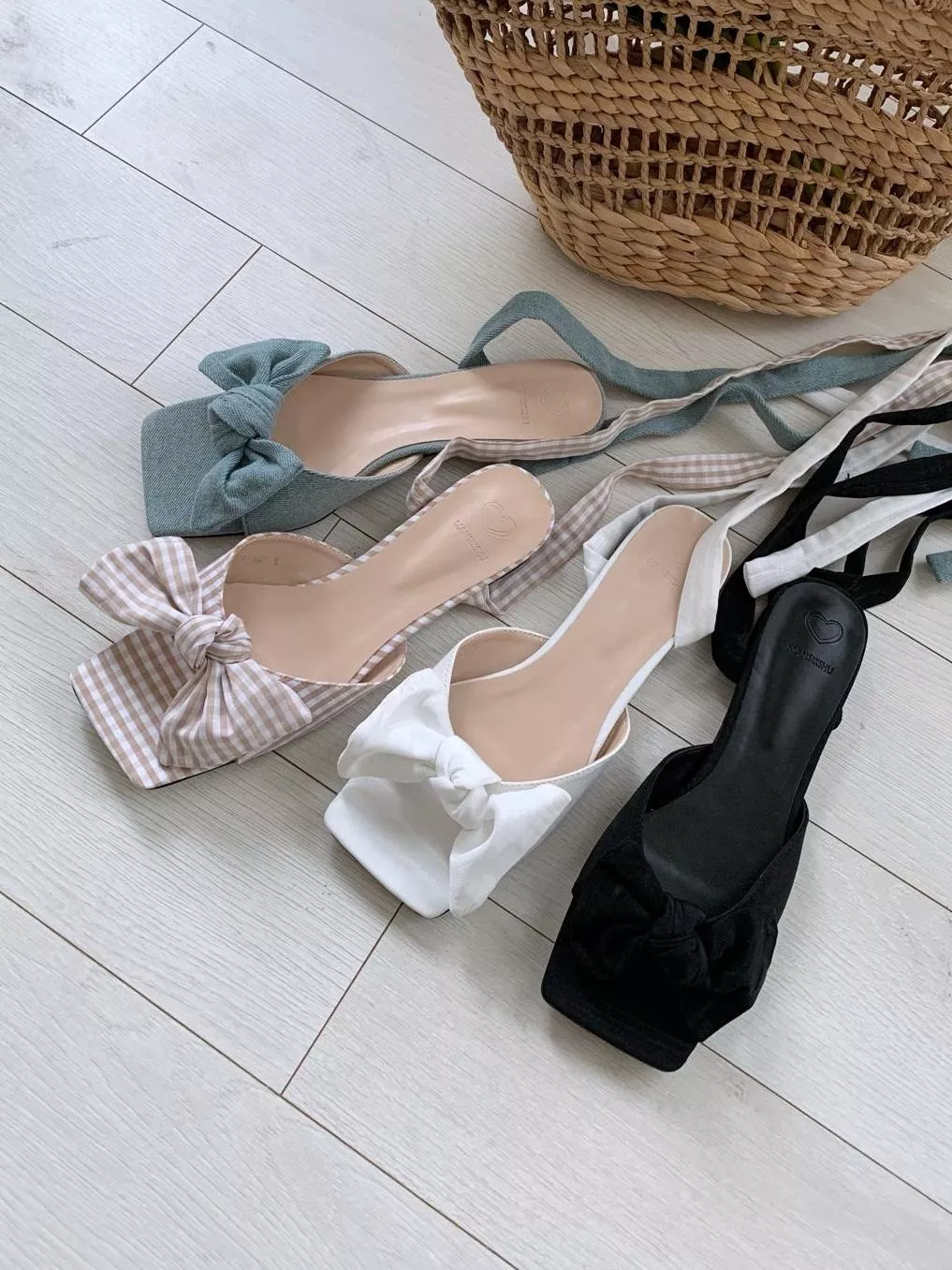 甜美蝴蝶結可拆綁帶方頭涼鞋 #229