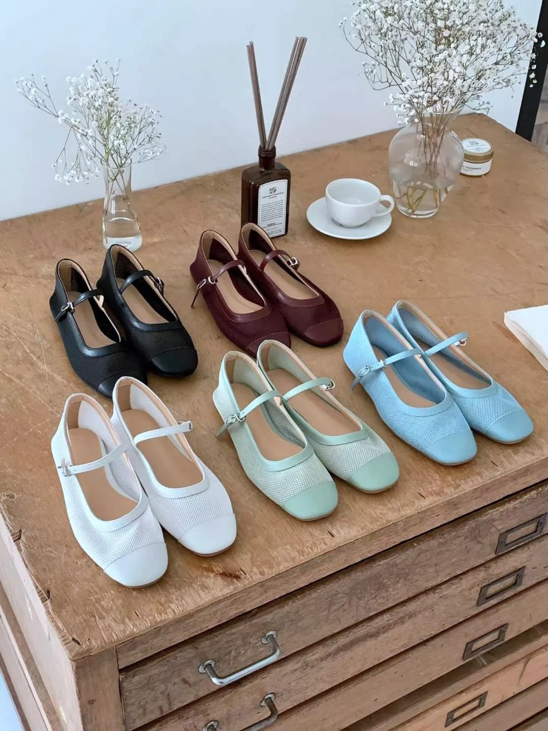 微透膚網眼皮革併接牛皮瑪莉珍鞋 #118