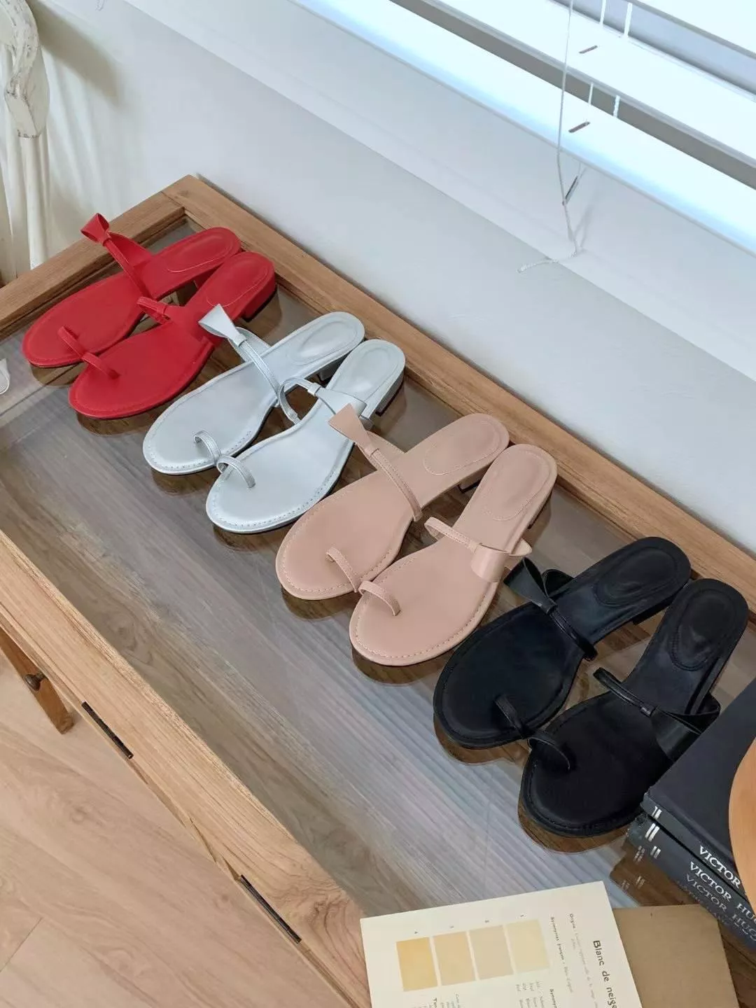 甜美立體蝴蝶結套趾低跟拖鞋 #075