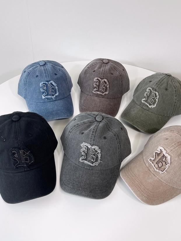 抓鬚B字貼布復古水洗棒球帽 #96463988