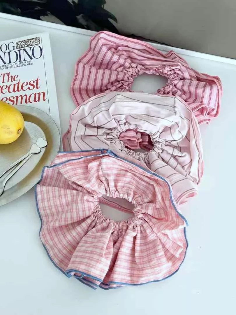 甜美清新條紋雙層大腸髮圈