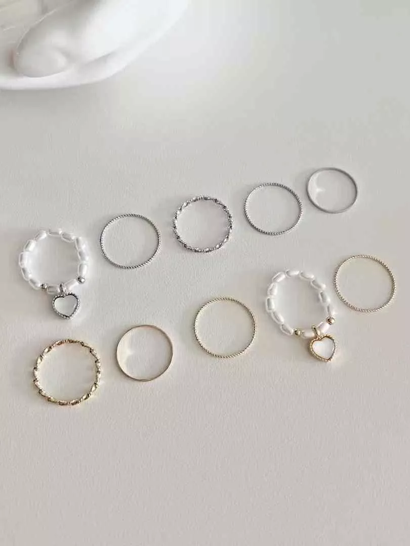 愛心小吊飾珍珠五入戒指 #RR140