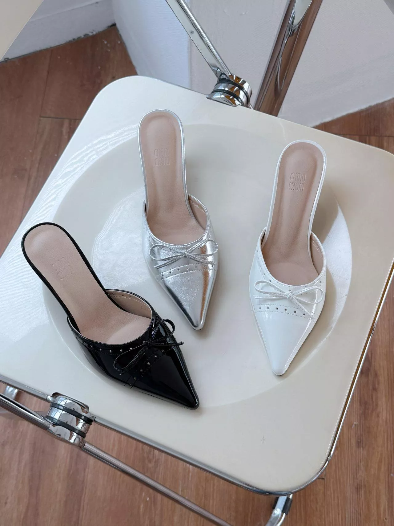 可愛蝴蝶結尖頭中跟穆勒拖鞋 #3501