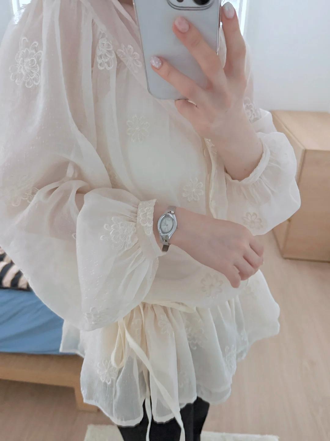 ［東大門網紅闆娘pick🩶］超美刺繡花雙層裙擺式抽繩洋裝 #97375434