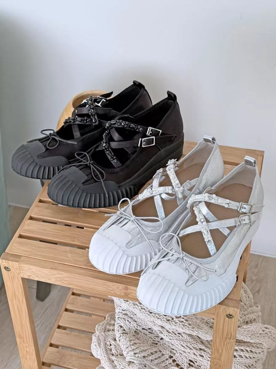 珍珠交叉帶蝴蝶結瑪莉珍休閒鞋 #522