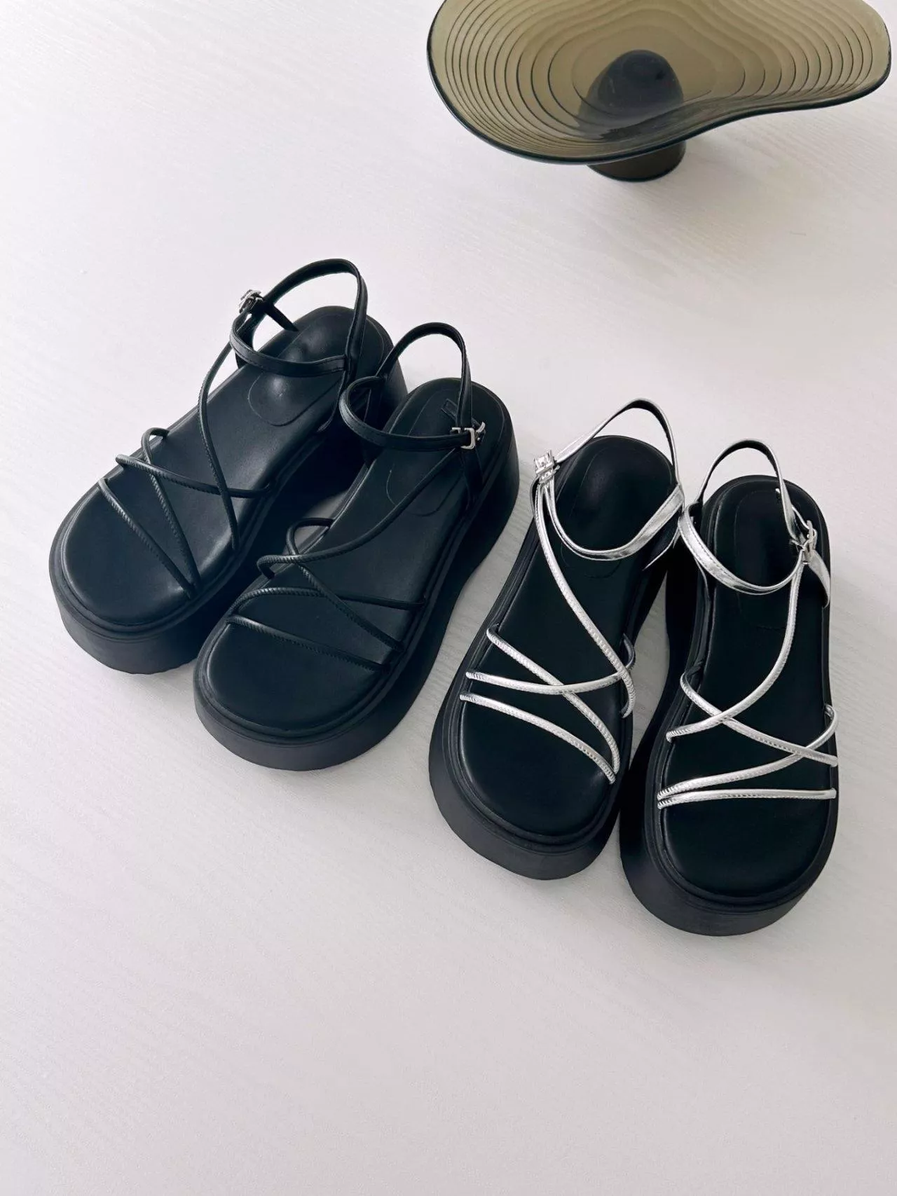 細繩交叉帶厚底涼鞋 #3217