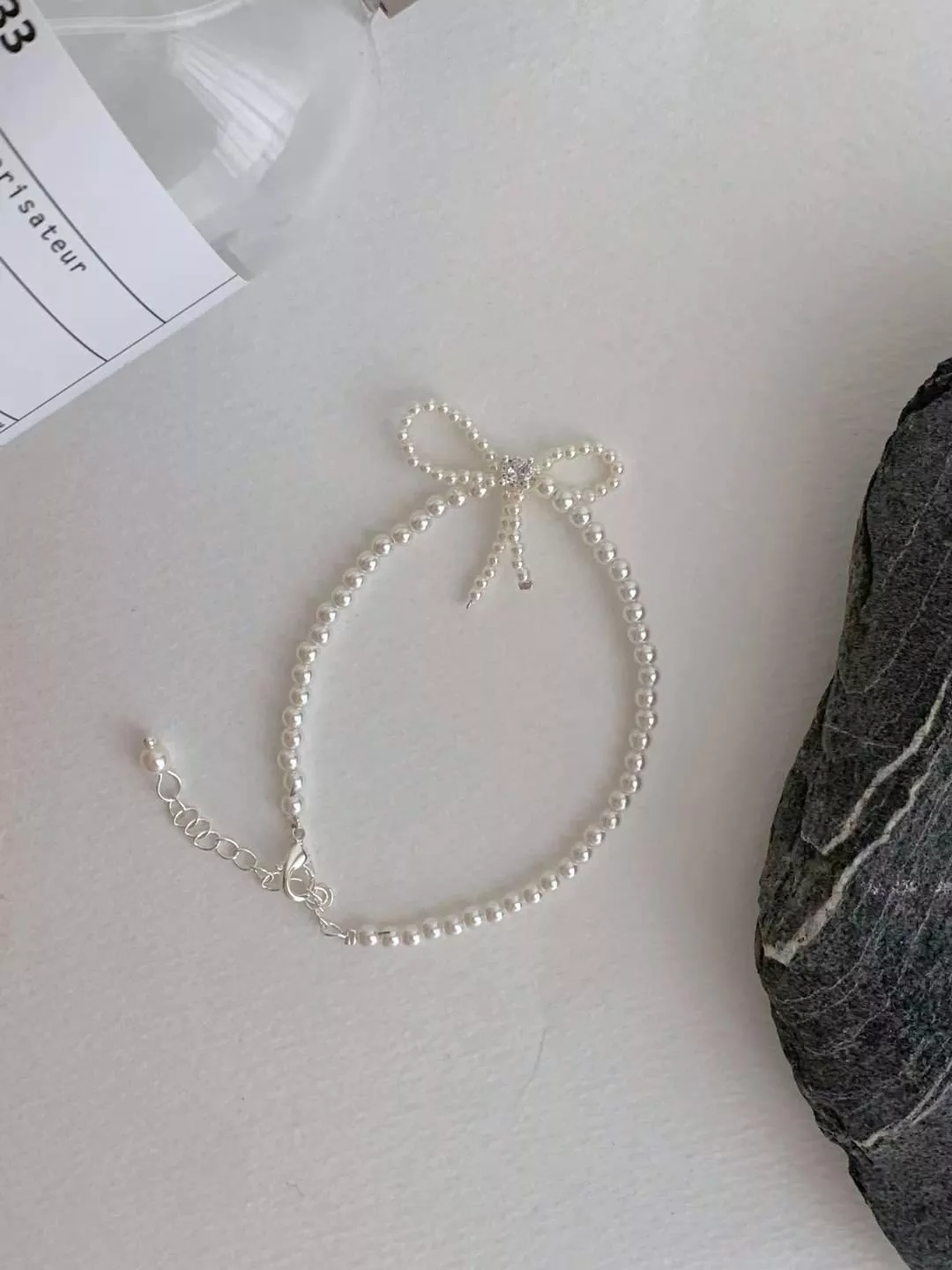 甜美水鑽蝴蝶結珍珠手鏈 #BR099