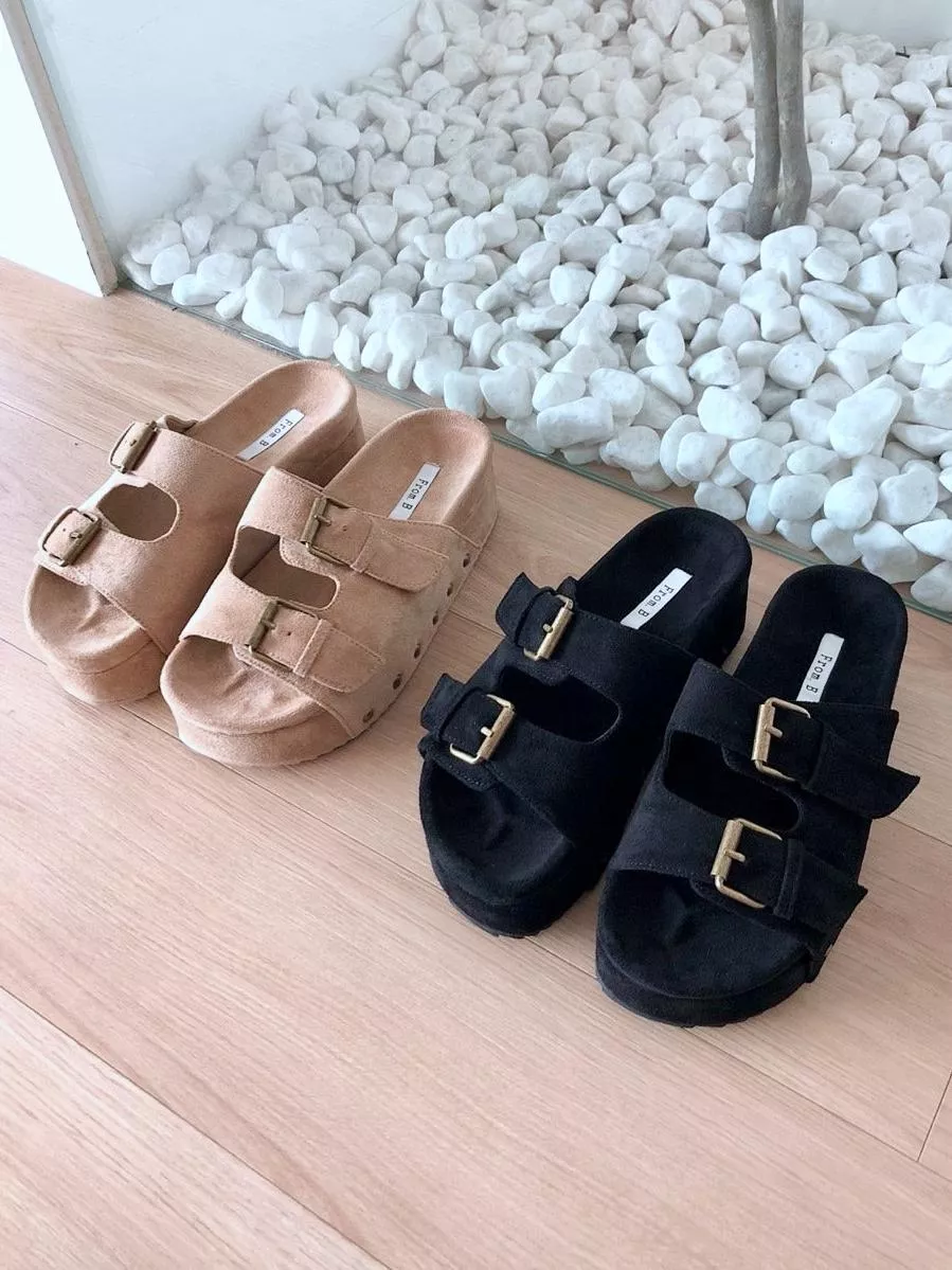 釦環雙帶鉚釘厚底拖鞋 #512