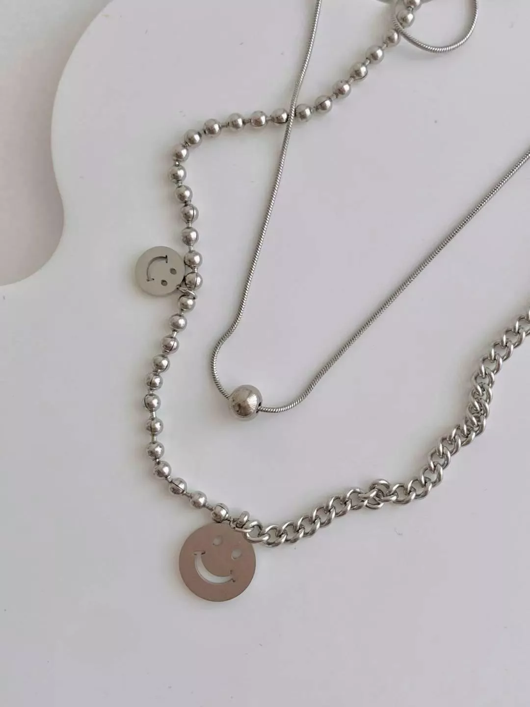 大小笑臉長短雙層長項鍊 #NE448