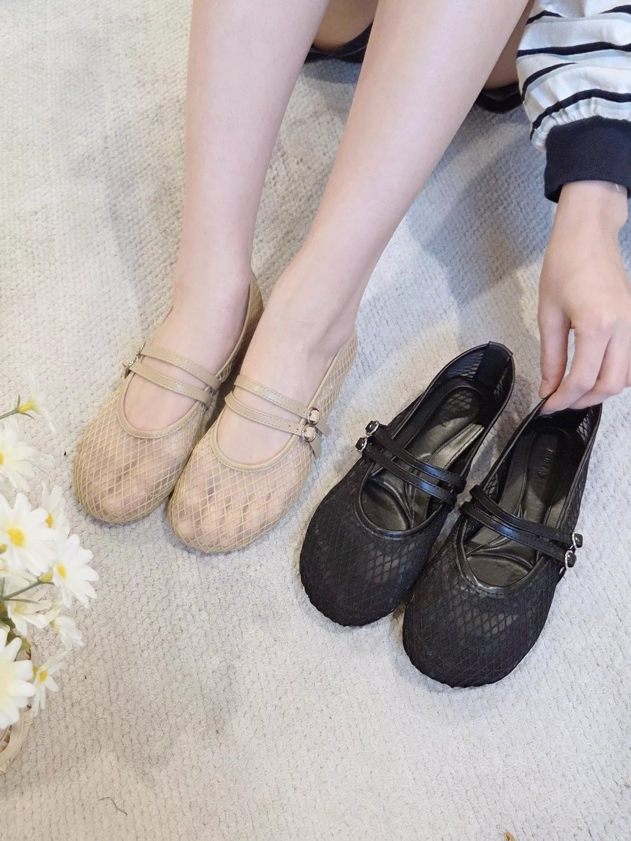 大網格透膚雙帶瑪麗珍鞋 #3008