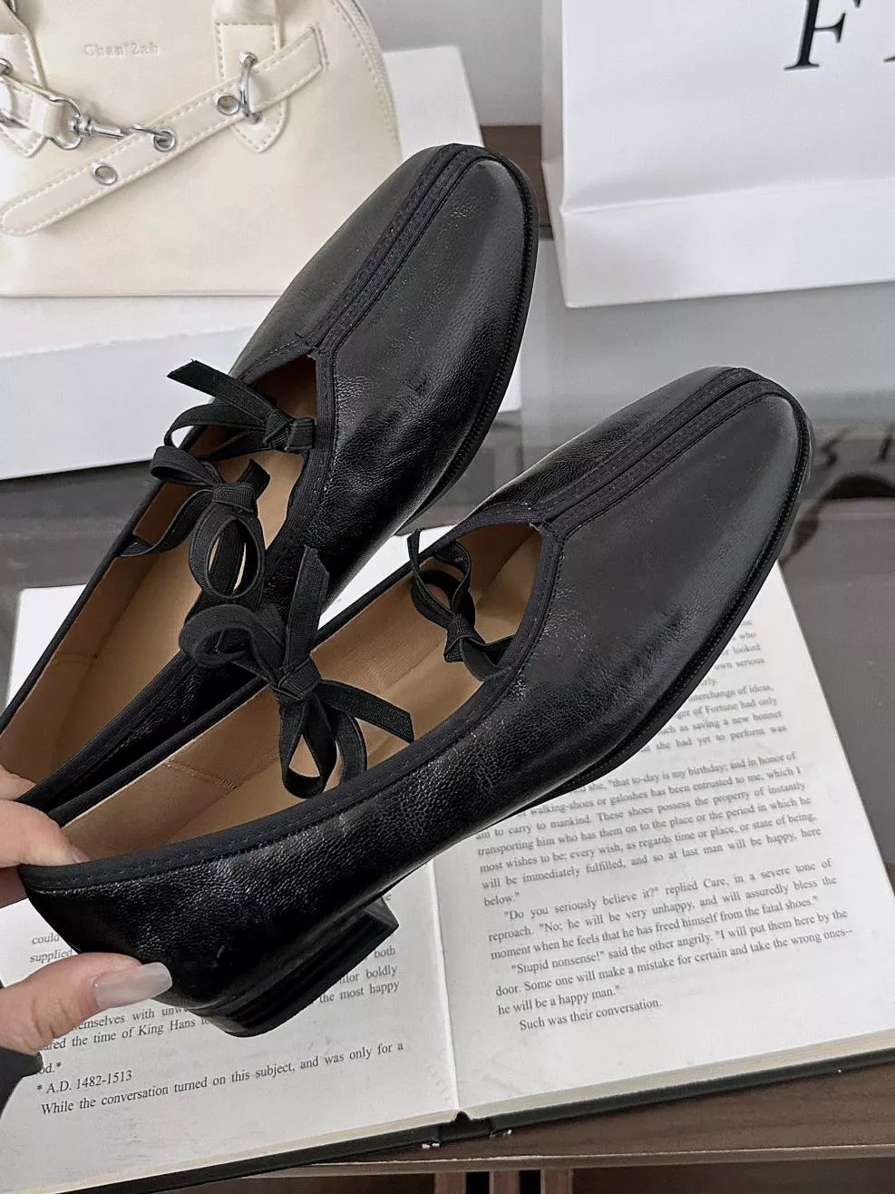 蝴蝶結鬆緊帶方頭瑪麗珍鞋 #1793-1