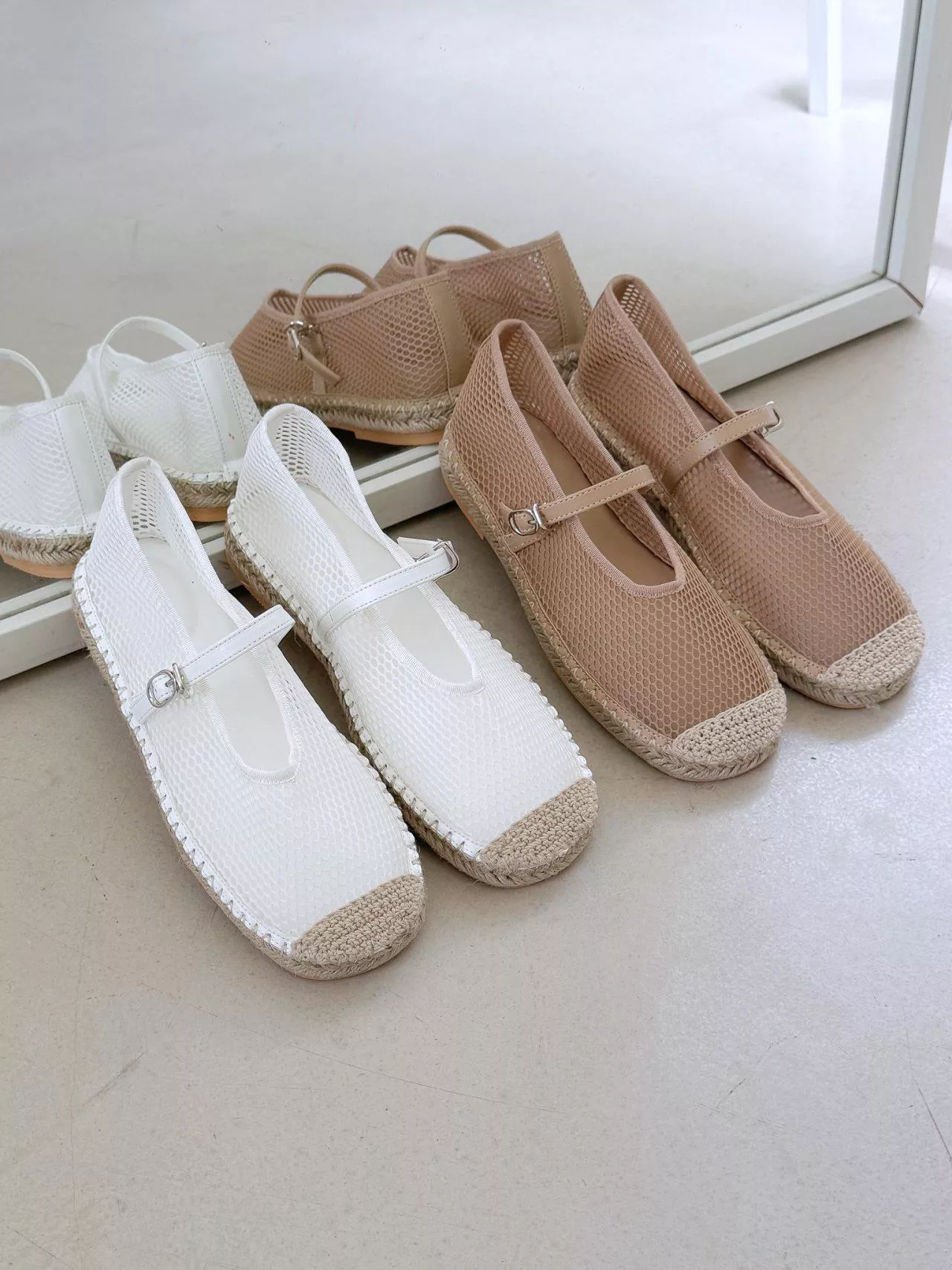 草編頭藤條邊網眼瑪麗珍鞋 #5266