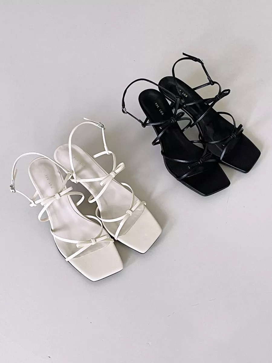 可愛少女風蝴蝶結細中跟涼鞋 #1162