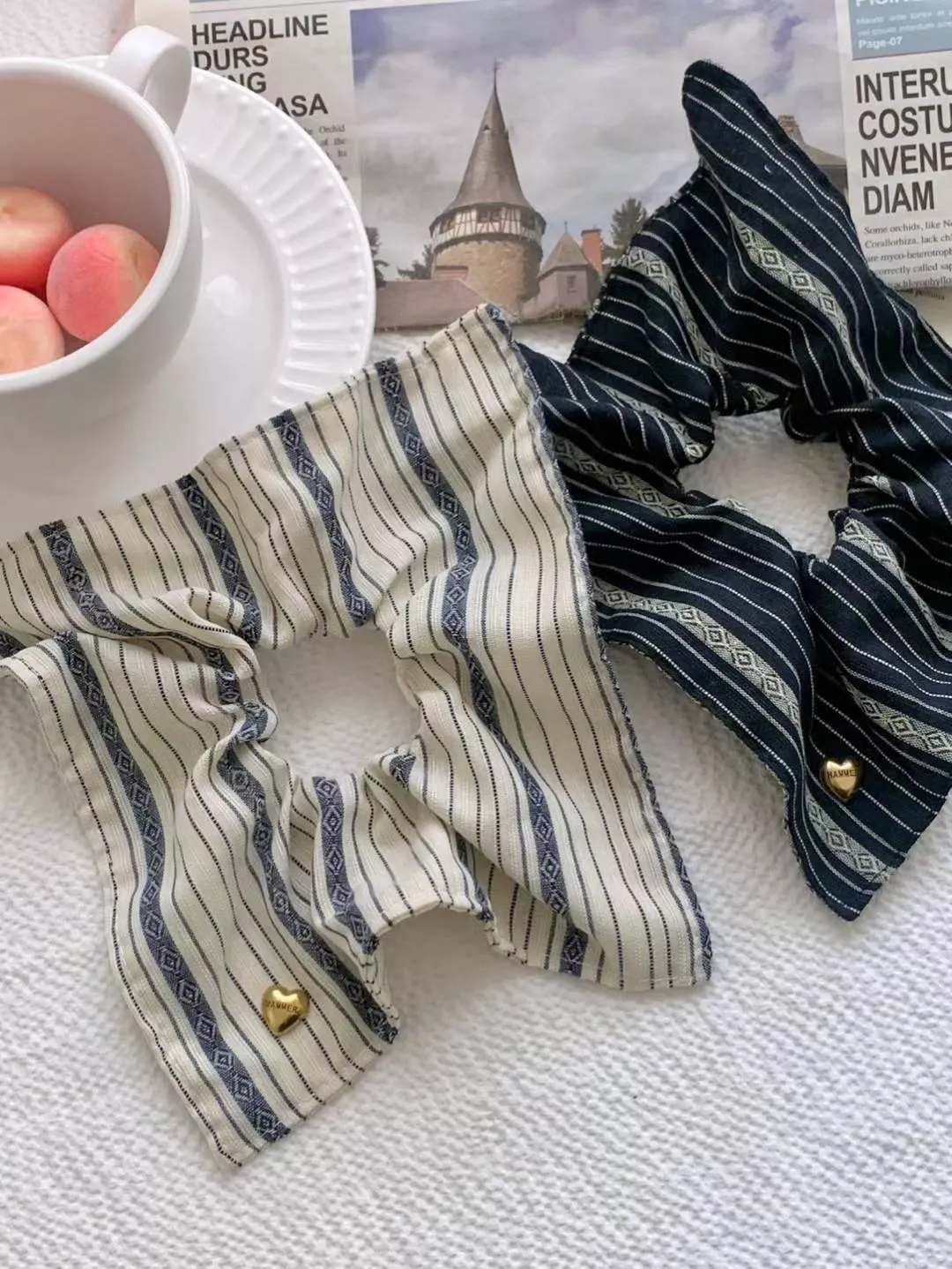 金屬愛心條紋方型大腸髮圈 #H799