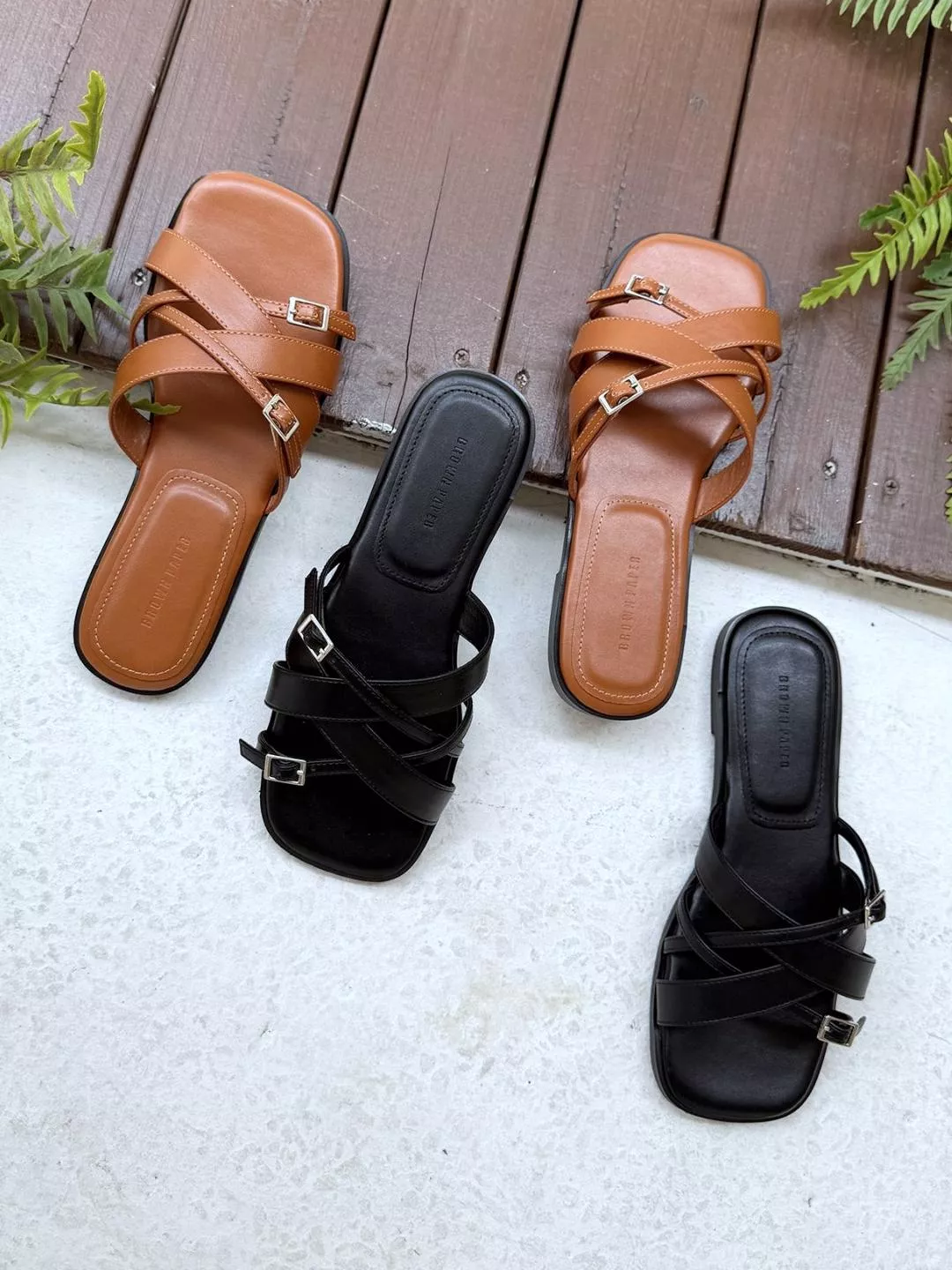 交叉皮帶頭拖鞋 #6268