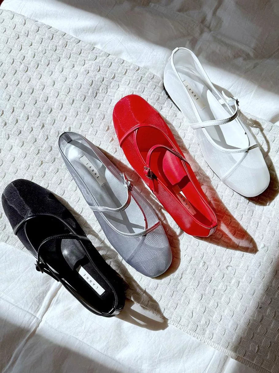 鬱金香交叉透膚網紗軟底瑪莉珍鞋 #8260