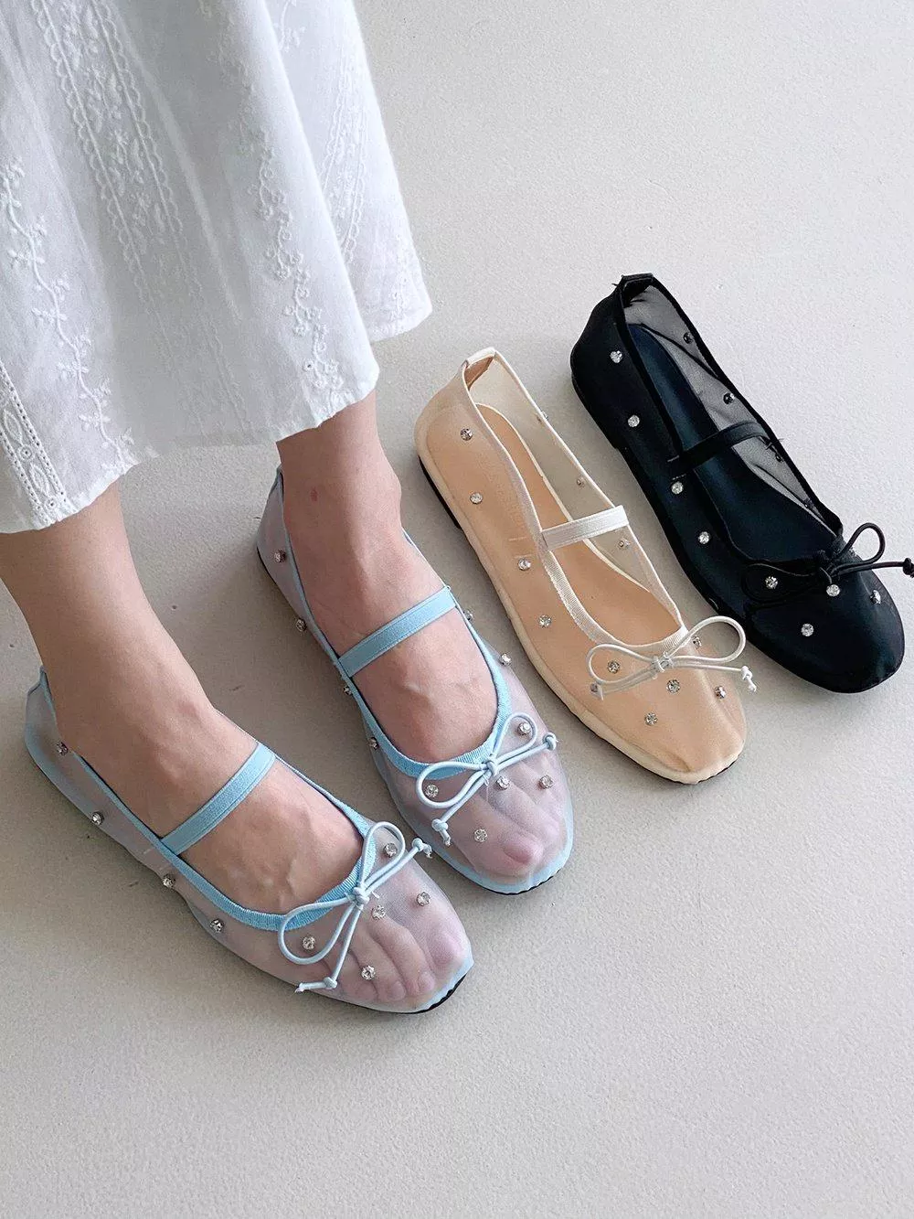 透膚網紗水鑽軟底瑪莉珍鞋 #2069