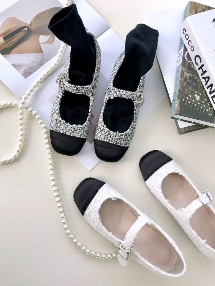 配色粗花呢瑪麗珍鞋 #2100