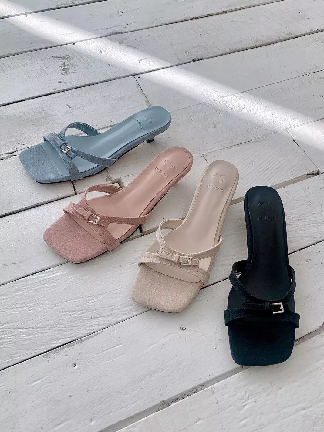 X帶扣細低跟拖鞋 #5467