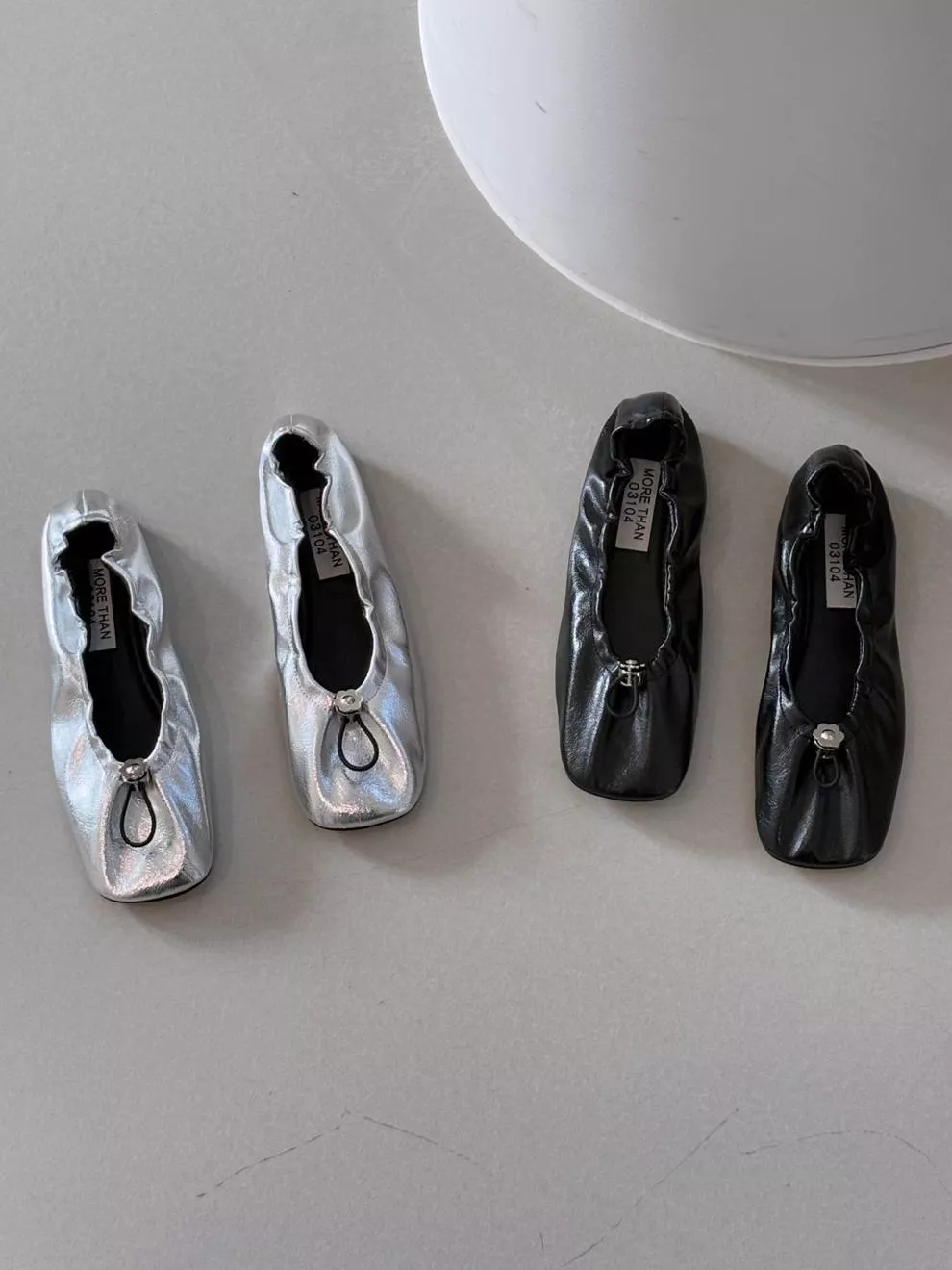 金屬小花抽繩皺摺邊平底鞋 #483