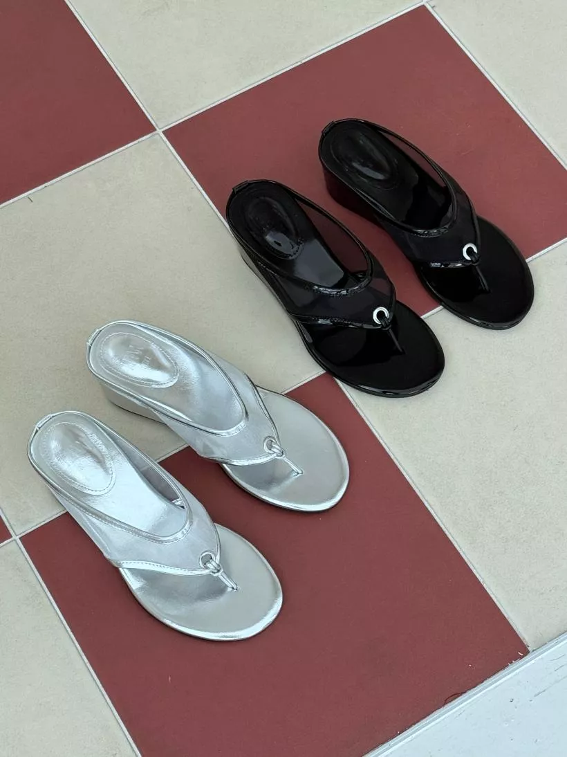 透膚網紗楔型夾腳拖鞋 #31190