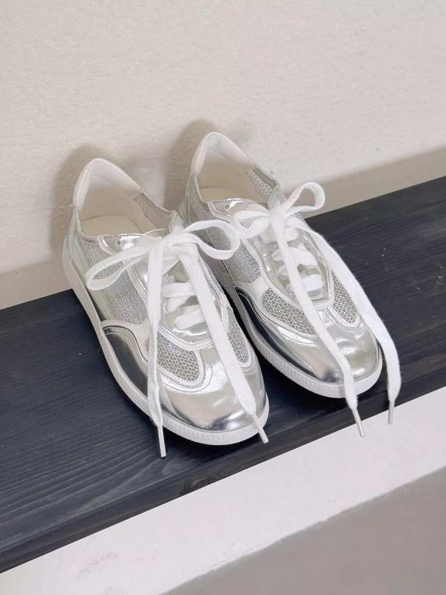 金屬光澤銀色透氣網運動鞋 #3398