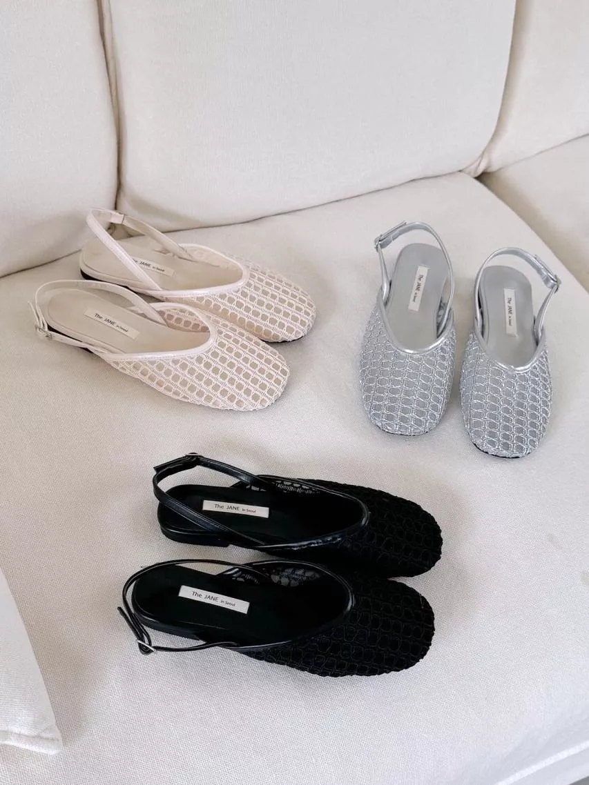 透膚網格後空帶平底鞋 #3397