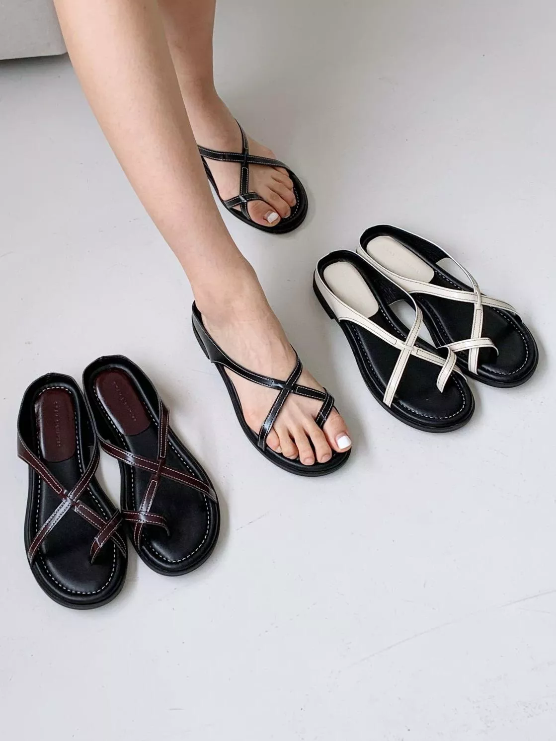縫線交叉帶套趾拖鞋 #622