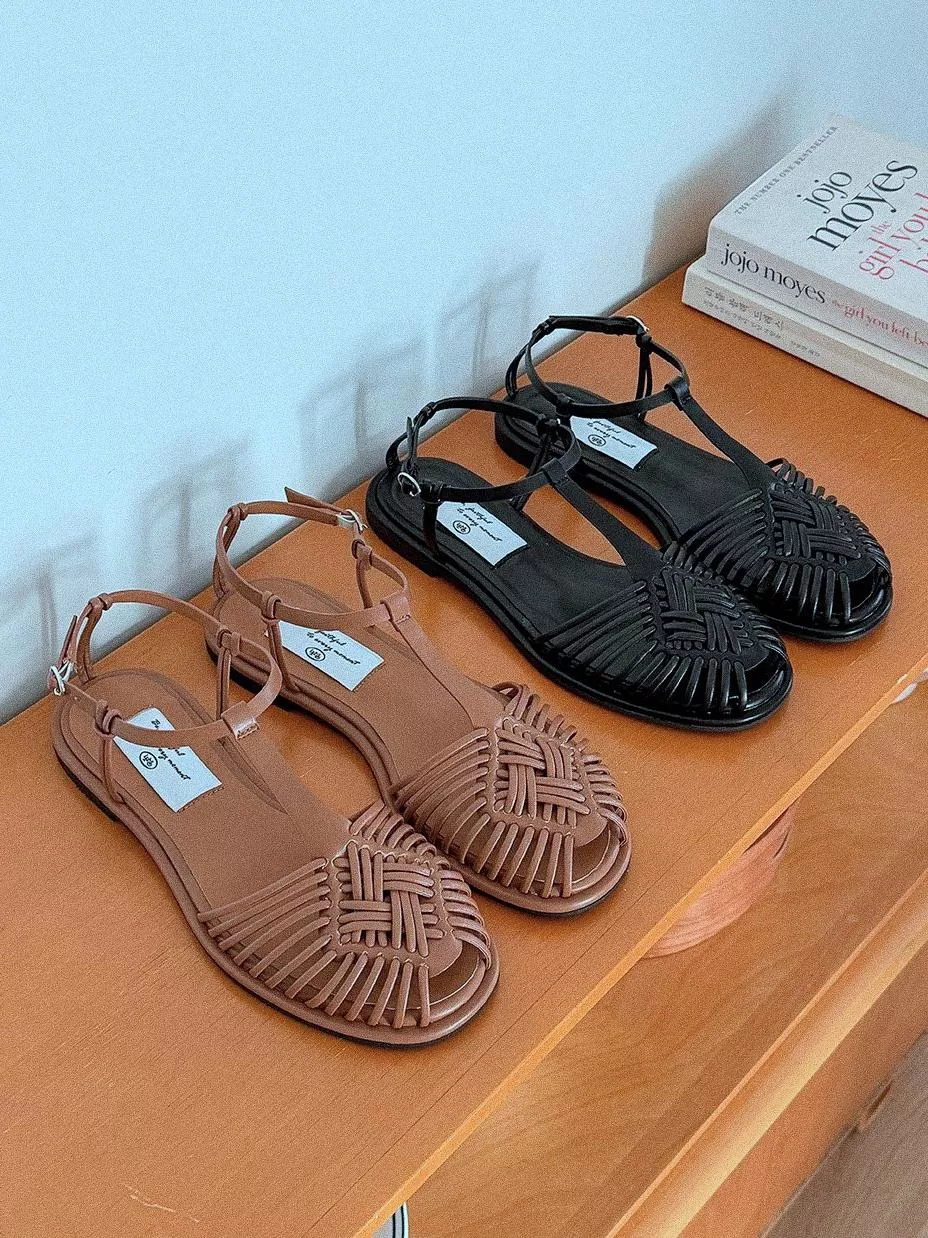 舒適軟墊編織T字涼鞋 #753