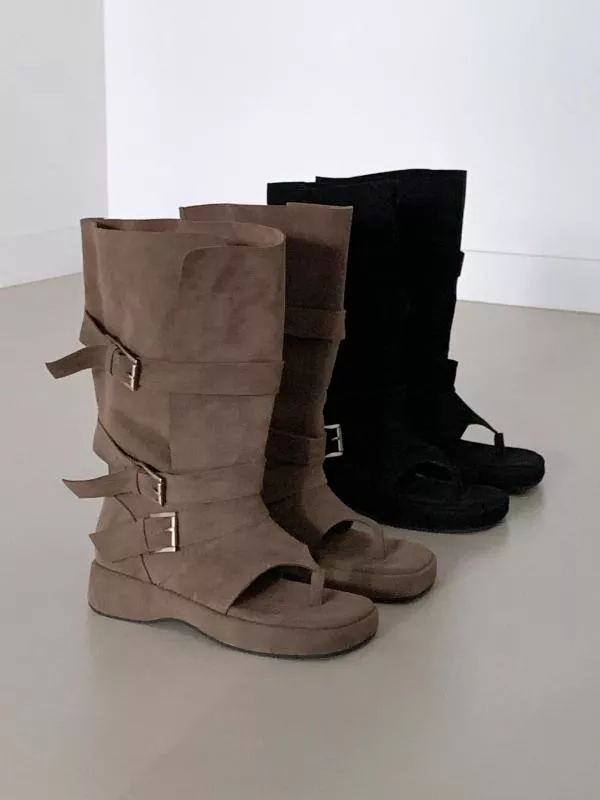 鬆弛感三皮帶麂皮夾腳涼靴 #7718