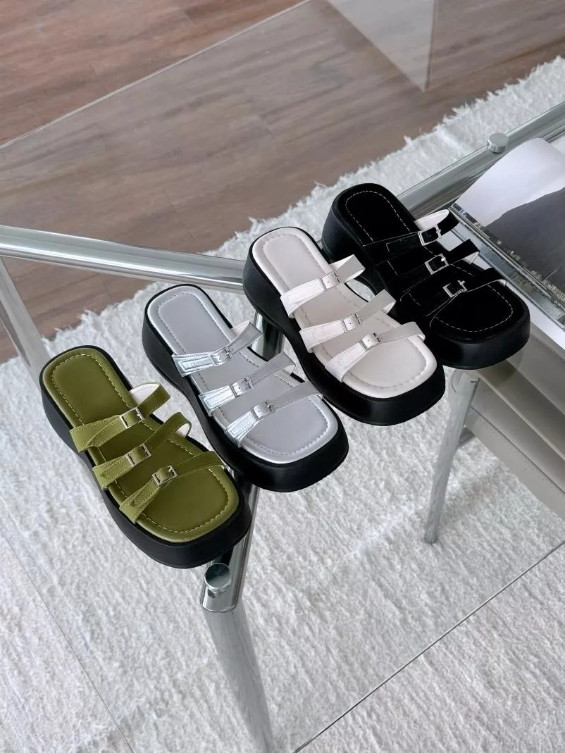 三皮帶厚底拖鞋 #9044