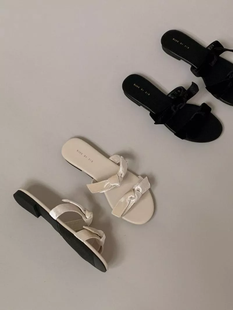 天鵝絨雙蝴蝶結拖鞋 #5930