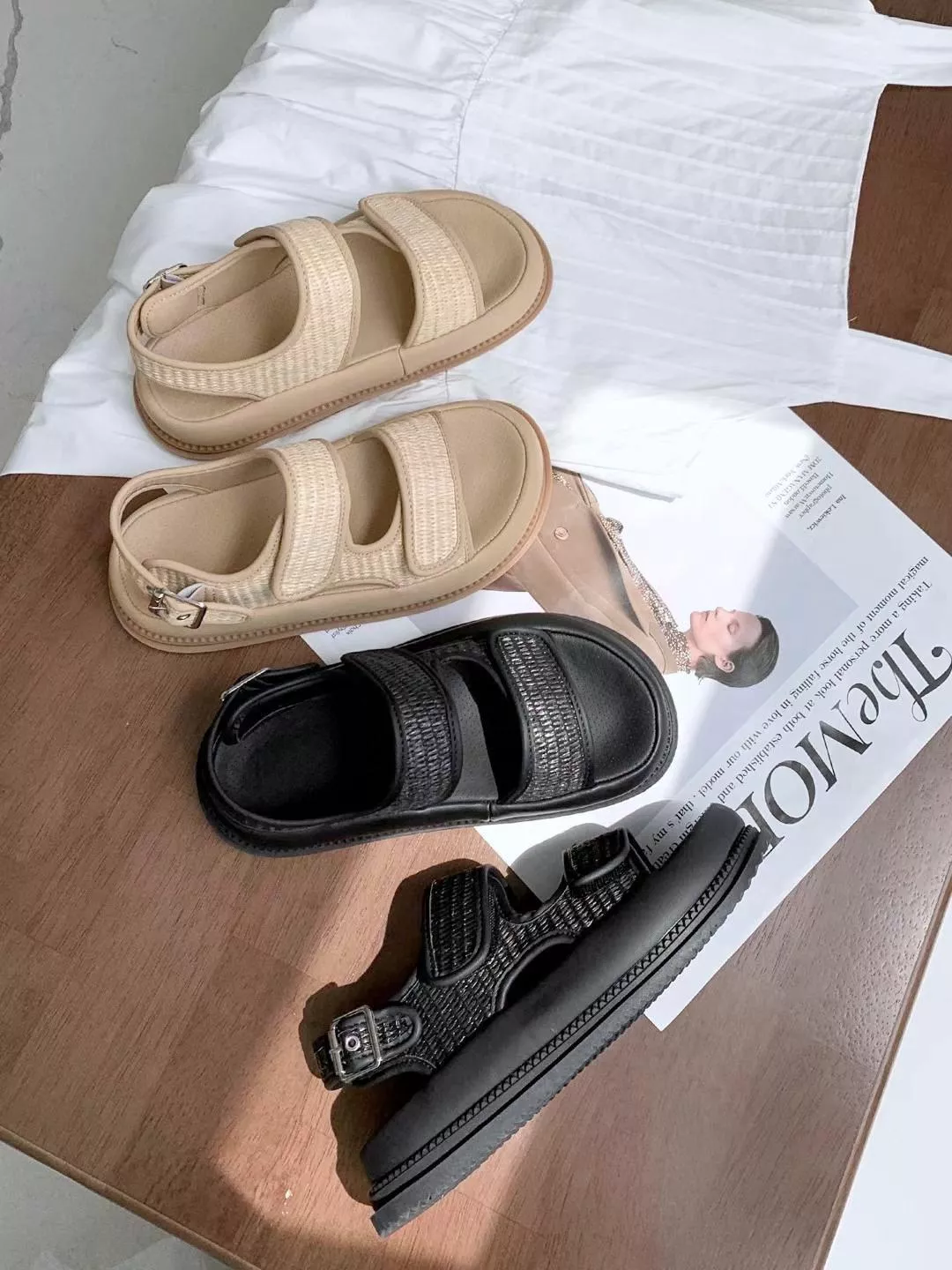 夏日清涼感草編厚底涼鞋 #7656-01