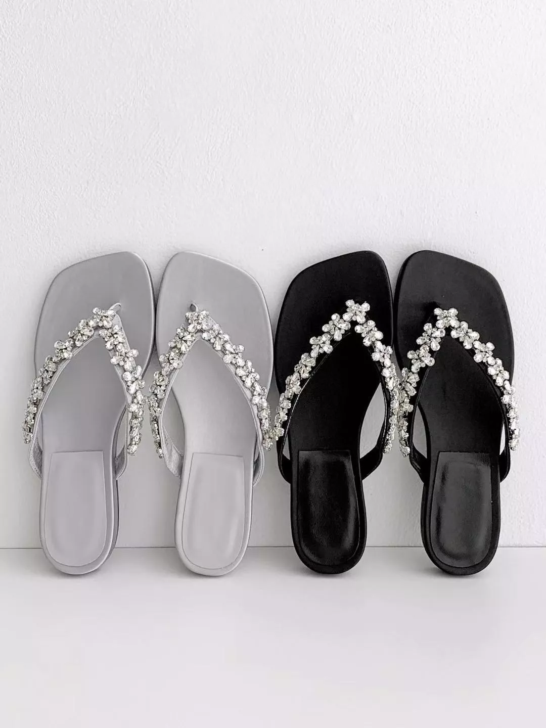 寶石花朵裝飾夾腳拖鞋 #7221-5