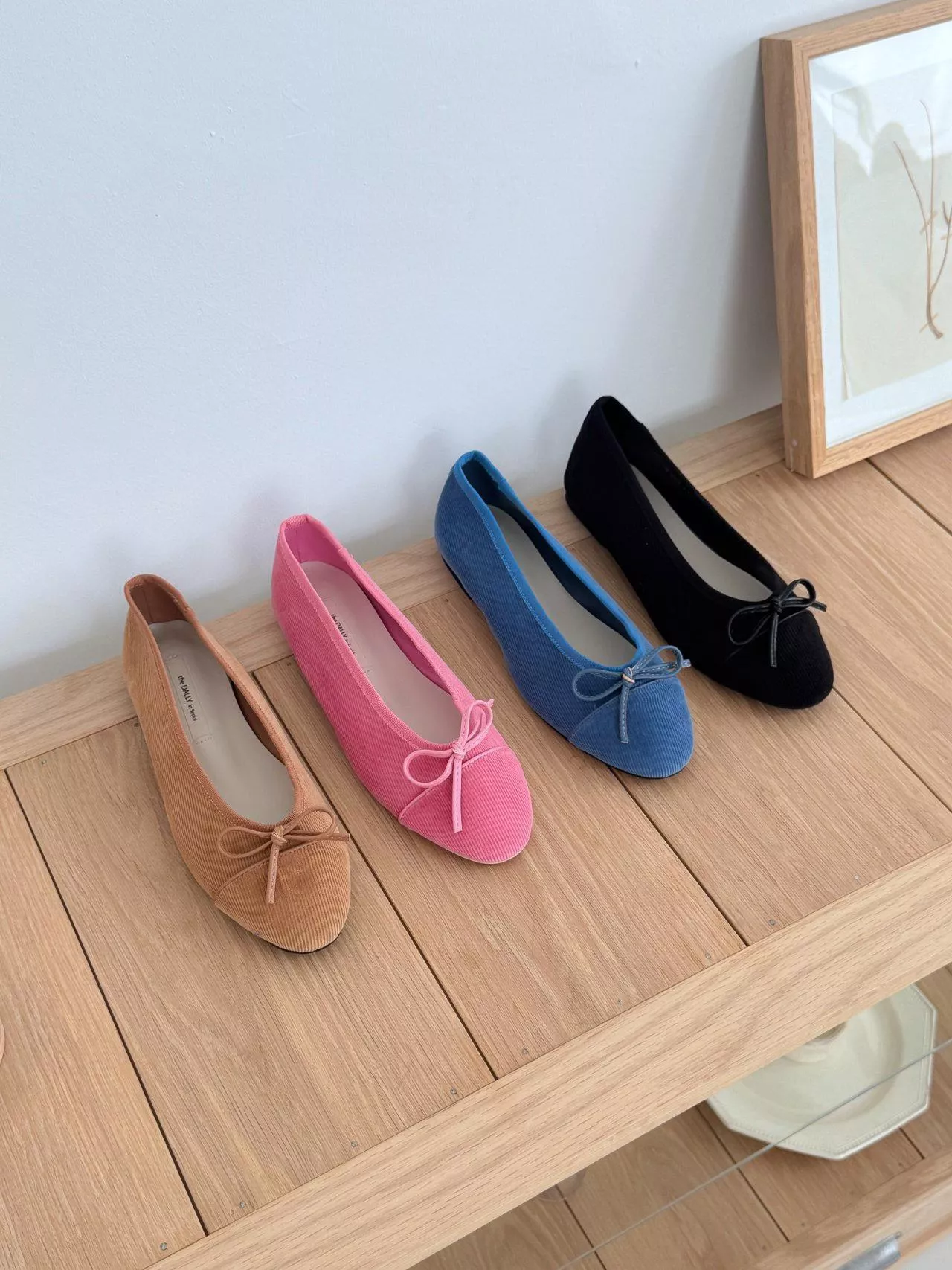 甜美蝴蝶結燈芯絨平底鞋 #8382