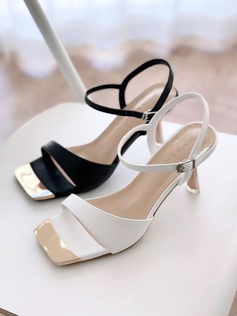 金色方頭細高跟涼鞋 #7-250