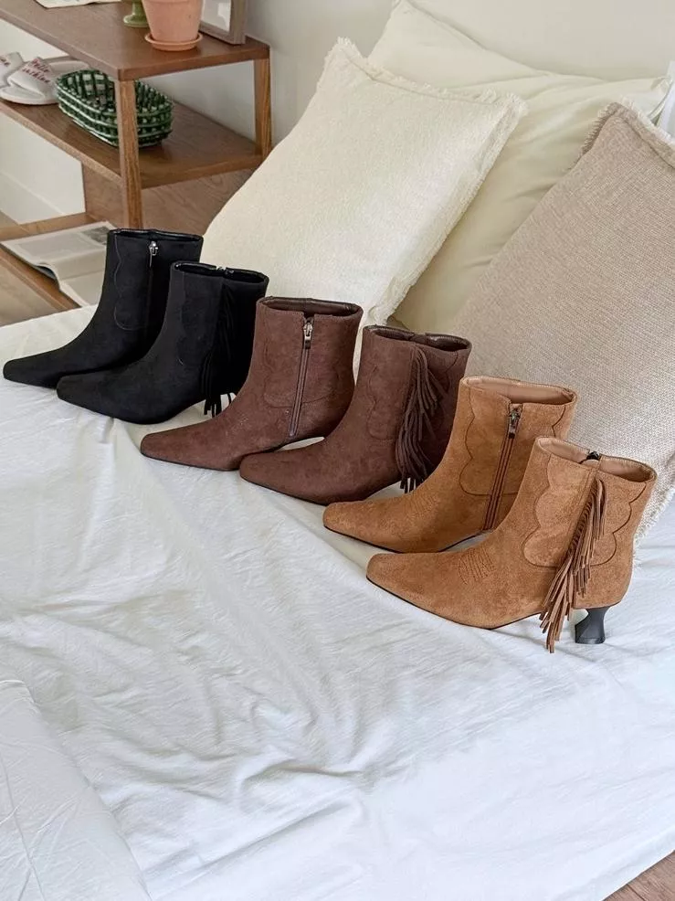 爆單！麂皮花紋流蘇西部長靴 #585