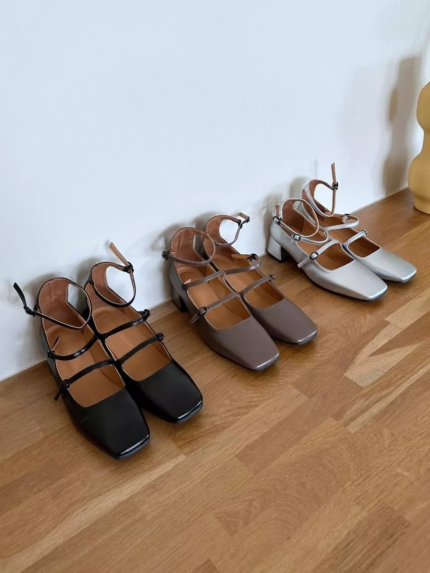 韓國空運🇰🇷｜3條細帶瑪麗珍中跟鞋👠方頭設計＋綁帶點綴✨通勤約會百搭氣質款 #93011