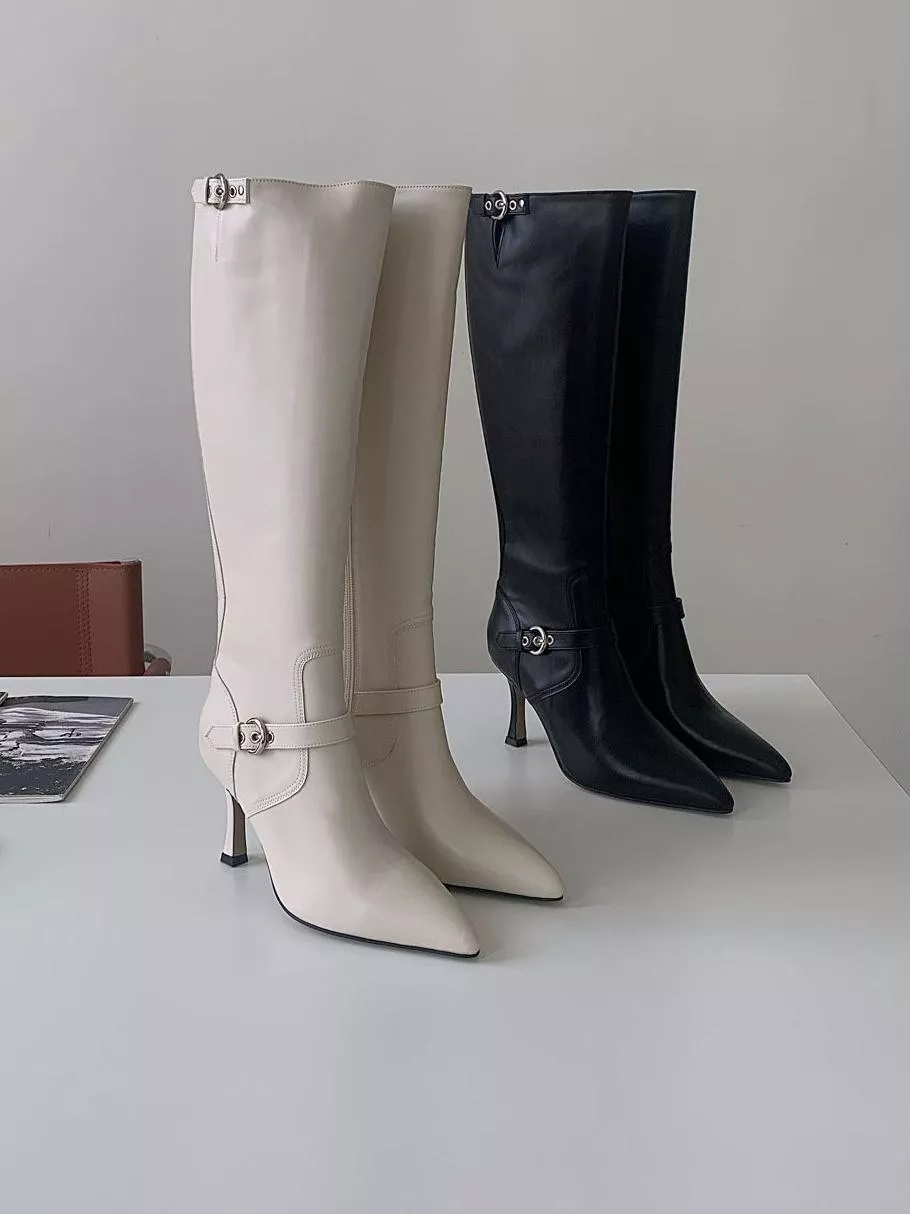 韓國空運🇰🇷｜🍂韓系尖頭中跟長靴 皮帶細節搭配 性感氣質穿搭 #3066